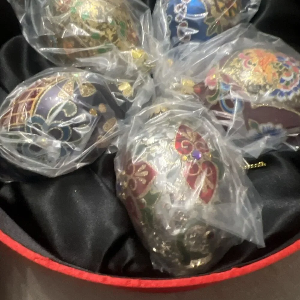 Joan Rivers Classics Collection Box Of 5 Jeweled Egg Shaped Christmas Ornaments